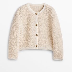 Massimo Dutti Cream Bouclé Alpaca Wool Cardigan